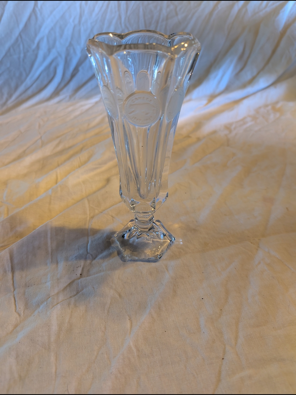 2/40$ Vintage Clear Coin Pressed Glass Footed Vase